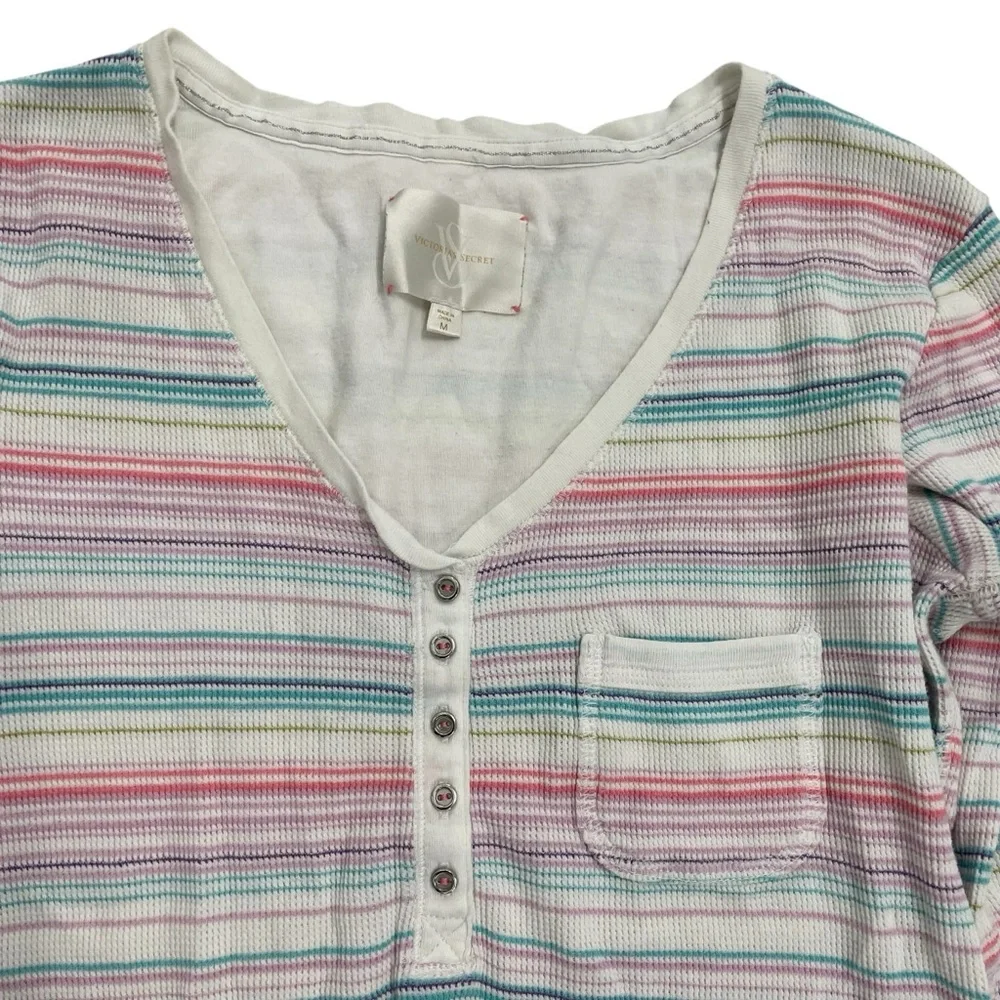 Victoria's Secret Thermal Pajama Set Multicolor Stripes Size Medium